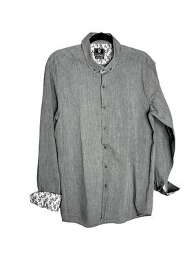 Steel & Jelly Grey Contrasting Cuff Button Down Long Sleeve Dress Shirt, L
